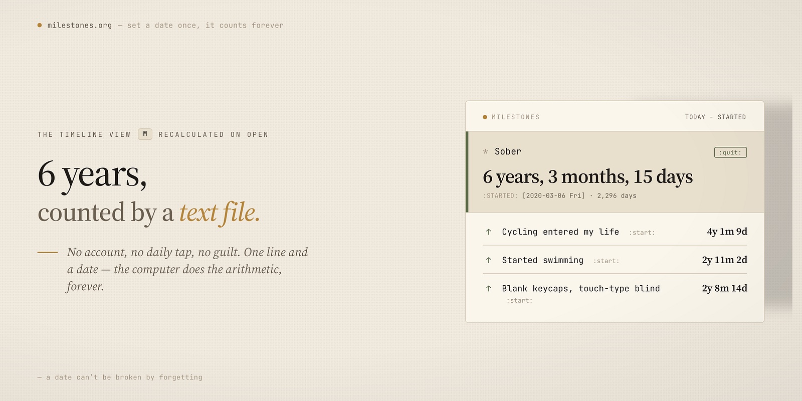 6 Years, Counted by a Text File: Milestones Without an App
