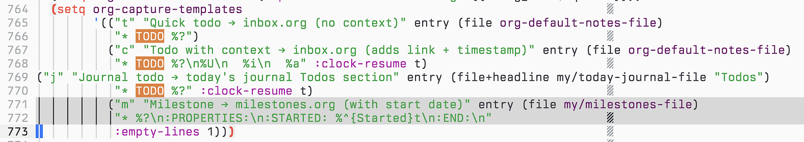 Change default capture logic in emacs