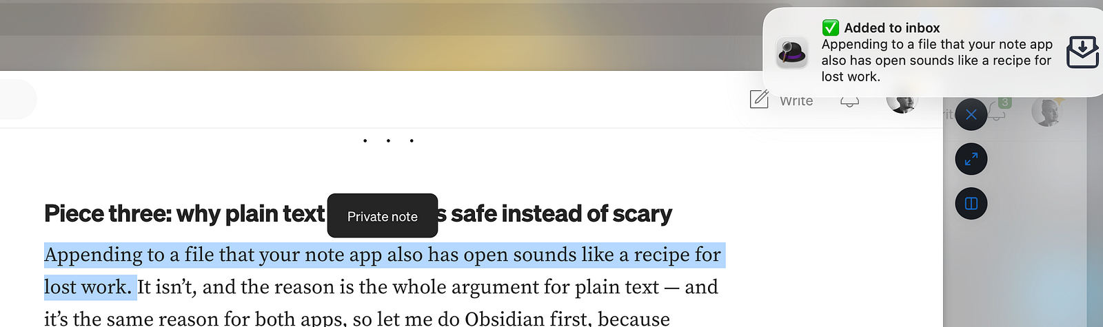 mark text in any place and one shortcut send it to inbox