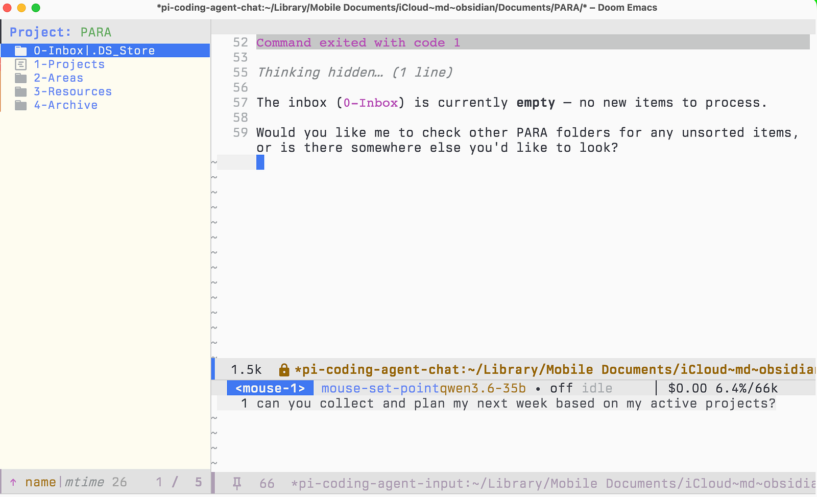 emacs + pi with local model