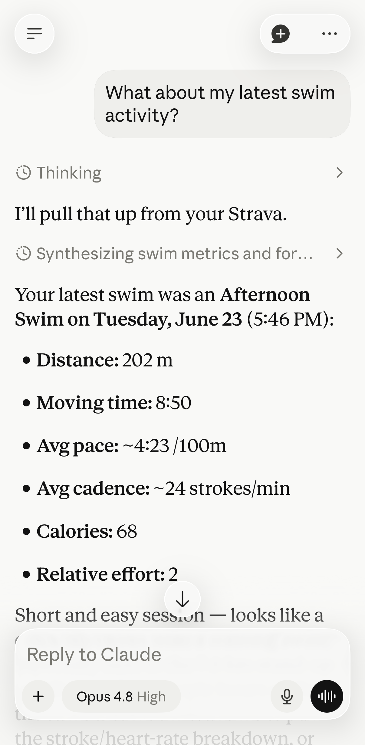 I ask in plain language. It reads Strava directly and answers.