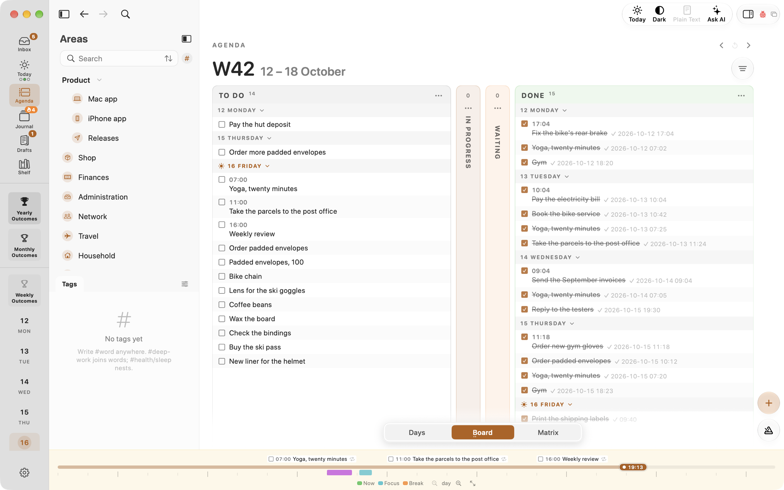 The agenda as a board: to do, in progress, waiting, done