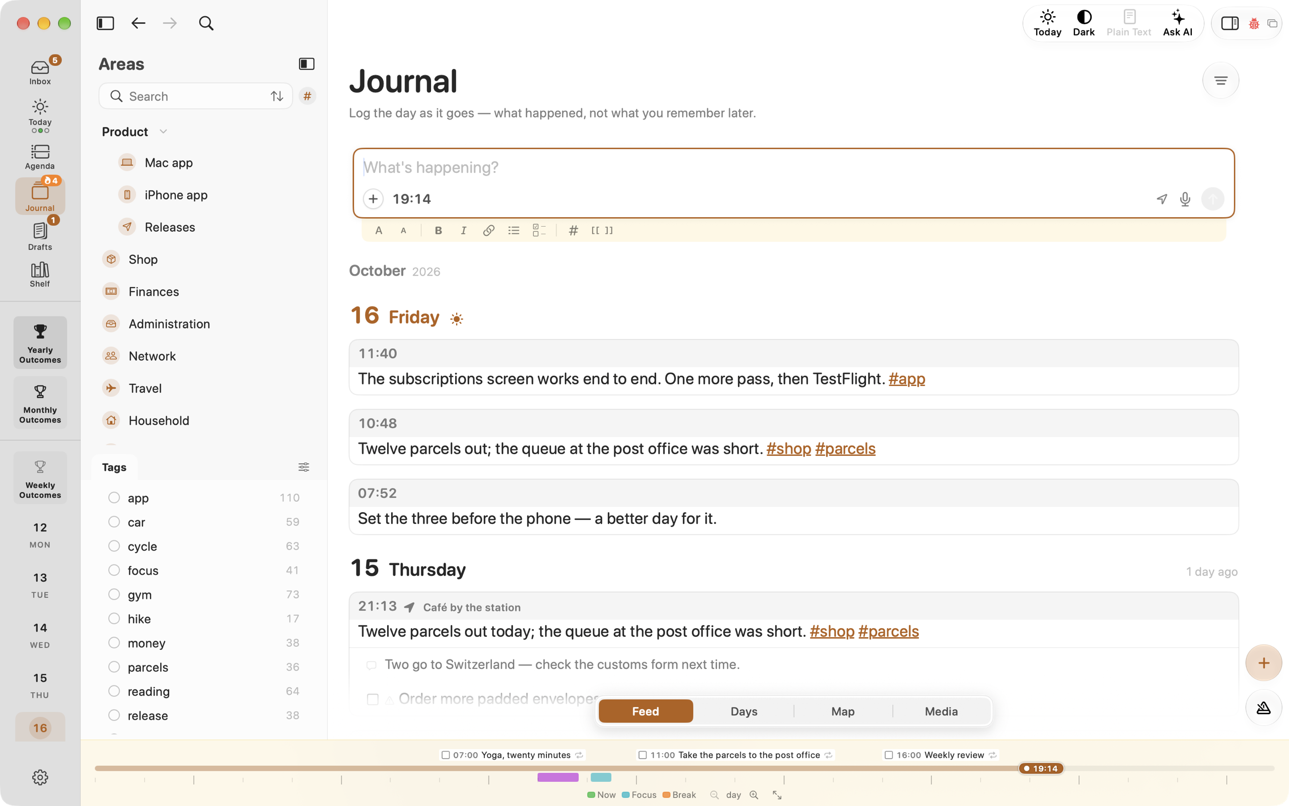 The journal, day by day
