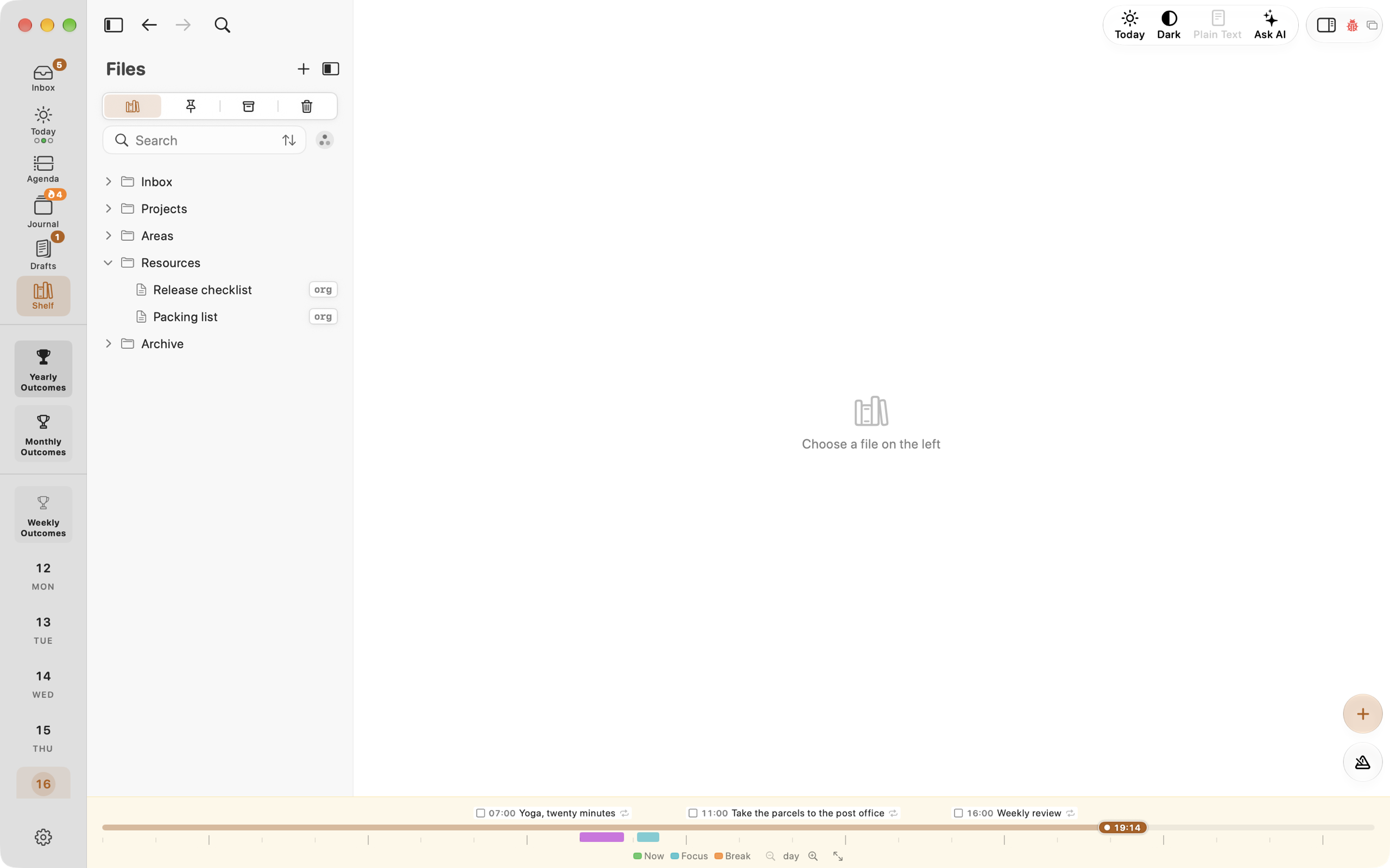 The shelf: projects, areas, resources, archive